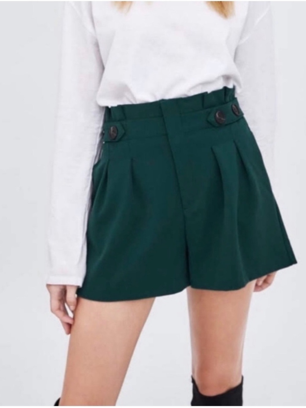 Zara Emerald Green High Waisted Paperbag Shorts